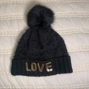 ‘LOVE’ black fluffy winter hat